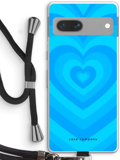 Case Company® - Hoesje met koord geschikt voor Google Pixel 7 hoesje met Koord - Hart Blauw - Telefoonhoesje met Zwart Koord - Bescherming aan alle Kanten en Over de Schermrand