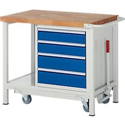 Werkbank serie 8162 - neerlaatbaar - verrijdbaar-  4 schuifladen - B 1000 x D 700 x H 880 mm