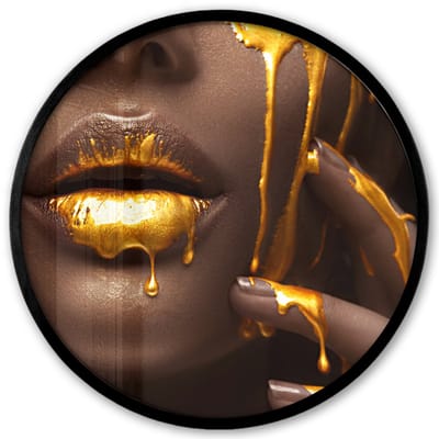 Poster in lijst Rond - Fotolijst 40x40 cm - Posters - Goud - Vrouw - Verf - Lippen - Luxe - Ronde posterlijst zwart - Decoratie - Wanddecoratie woonkamer - Muurdecoratie slaapkamer