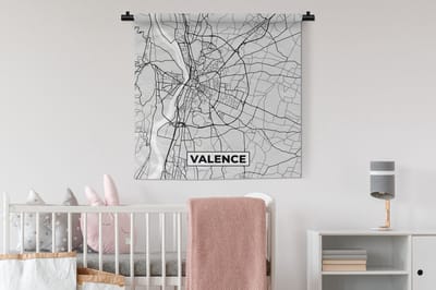 Wandkleed - Wanddoek - Kaart - Stadskaart - Valence - Plattegrond - Frankrijk - 90x90 cm - Wandtapijt