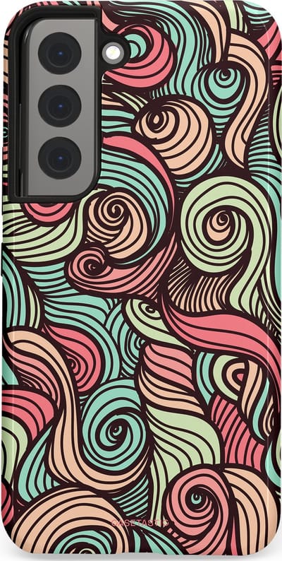 Casetastic hoesje geschikt voor Samsung Galaxy S22 - Dubbellaagse bescherming - Pastel Swirl Vibes - Fashion Case - Taupe Donkergrijs Saliegroen Grijs