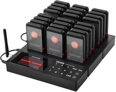Mura Restaurant Pager Systeem - Oproepsysteem Horeca - Wachtrijsysteem - 24 Draadloze Pagers - Tot 400 Meter Bereik - Zwart