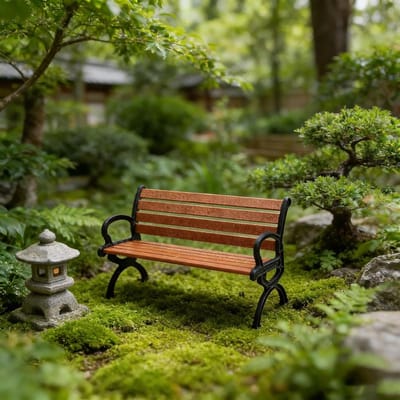 Miniatuur Bank - Poppenhuis Meubel - Landschapsinrichting - Gedetailleerd Vakmanschap - 105 cm - Rood Bruin