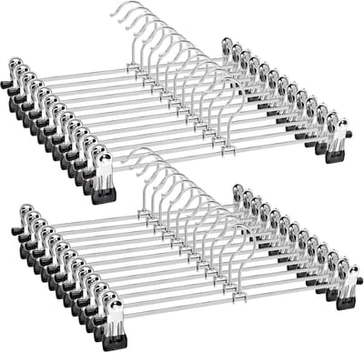 PolkaHome® 10st Verstelbare Kledinghangers – Kleding Hangers - Metalen Broekhangers met Clips – Duurzame Rok- en Jeanshangers – Veilige Grip Hangers voor Kleding – Geschikt voor Detailhandel & Thuisgebruik