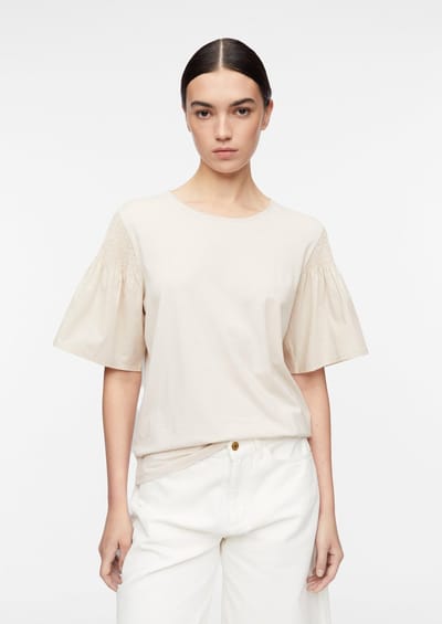 comma - female - T-shirt in stofmix met smokdetail