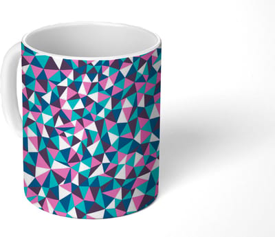 Mok - Koffiemok - Geometrie - Roze - Blauw - Wit - Patronen - Mokken - 350 ML - Beker - Koffiemokken - Theemok