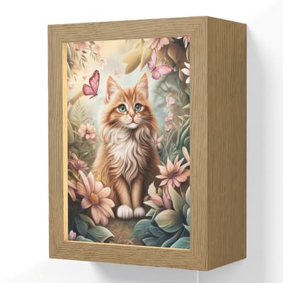 Wandlamp 15x20 cm - Oplaadbaar - Kat - Bloemen - Vlinders - Roze - Wandlampen binnen woonkamer - Slaapkamer lamp met kabel - Decoratieve nachtlamp - Vloerlamp snoer