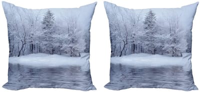 ABAKUHAUS kussenhoezen 2x40x40 cm – Winter Blizzard Bos – Dubbelzijdig bedrukt