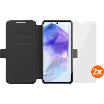 BlueBuilt Samsung Galaxy A56 Book Case Zwart + Screenprotector Glas Duo Pack