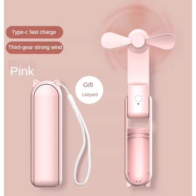 Draagbare mini opvouwbare handventilator 2000mAh Powerbank USB oplaadbare handheld mute desktopventilatoren voor klas, kantoor, thuis, buiten roze