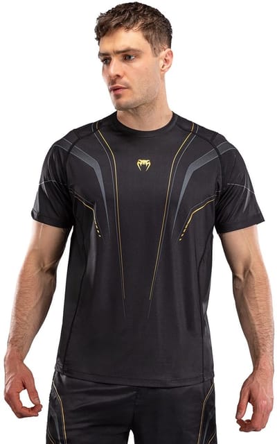 Venum Streamline Dry Tech T‑Shirt – Sneldrogend Lichtgewicht Sportshirt – Zwart/Goud - M