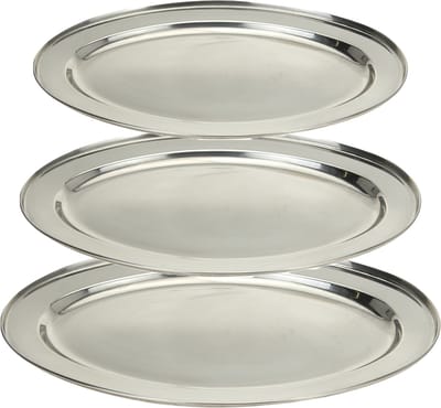 Excellent Houseware - food serving bowls/plates - set 3x - oval - silver - ss metal - 35/40/45 cm - voedsel serveren