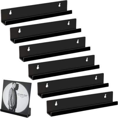 Acryl Wandplanken voor Borden, Set van 6 Zwarte Planken, Moderne Vinyl Wandplanken, 30.5 x 4.3 x 4.3 cm, Decoratieve Opbergruimte en Muurdecoratie