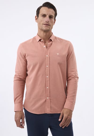 Felix Hardy Linnen Katoen Blend Shirt - Overhemd Heren Zalmkleurig - M