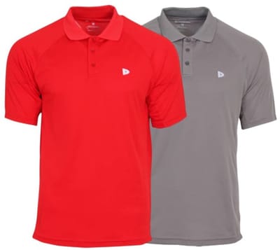 2-Pack Donnay - Sport polo (Björn) - Multi Sportpolo - Heren - Poppy-red/Steel-grey (728) - maat S
