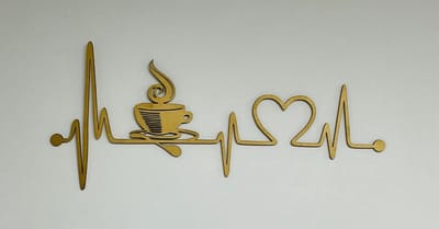 Koffie met hartje - houten wanddecoratie - decoratie - sierwerk - muurdecoratie
