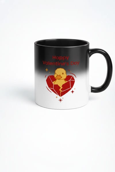 Magische Valentijnsdag Mok | Lief Eendje & 'Happy Valentine's Day' | Kleurveranderende Warmtegevoelige Koffiemok Cadeau