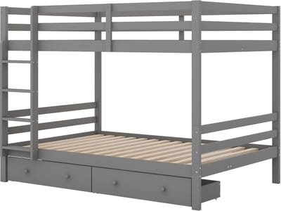 Kinderbed 140x200 cm - stapelbed - met lades - opbergruimte - hoge veiligheidshekken - grijs - zonder matras