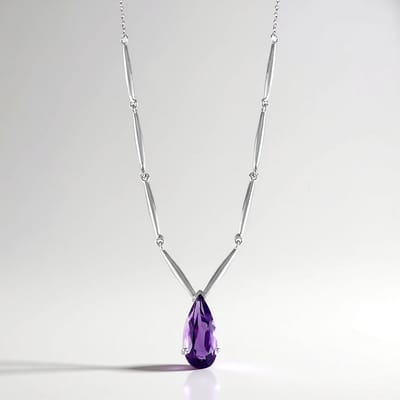 Cavill - Zilveren Halsketting 925 Sterling Zilver met Siberische Peervormige Amethist 3,94 ct - Platina Afwerking - Elegante Paarse Edelsteen Ketting