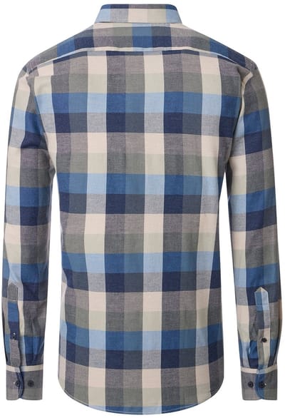 CASA MODA Sport casual fit overhemd - dobby - blauw - wit en beige geruit
