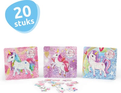 Isa's Friends® - Uitdeelcadeaus Unicorn Puzzels - 20 stuks - Traktatie