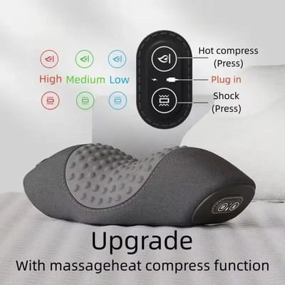 Elektrisch Massagekussen Vibratie Warme Kompres Cervicale Massager Geheugenschuim Ergonomisch Slaapkussen Nek Ontspanning Gezondheidszorg zwart