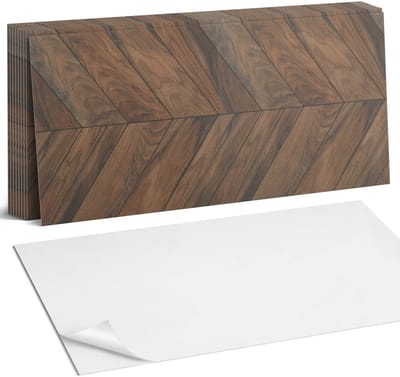 Coloray Plaktegels - Visgraatpatroon Zelfklevende Wandtegels - 40 cm x 20 cm - Bruin Plaktegels - 10 stuks - Rechthoek PVC Tegels - Plaktegels Badkamer - Vloertegels Zelfklevend - Vinyl Tegels Zelfklevend - Portugese Tegels