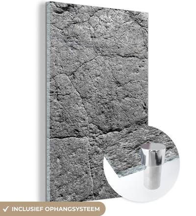 Glasschilderij - Zwart - Wit - Steen - Gesteente - 120x180 cm - Foto op glas - Decoratie slaapkamer