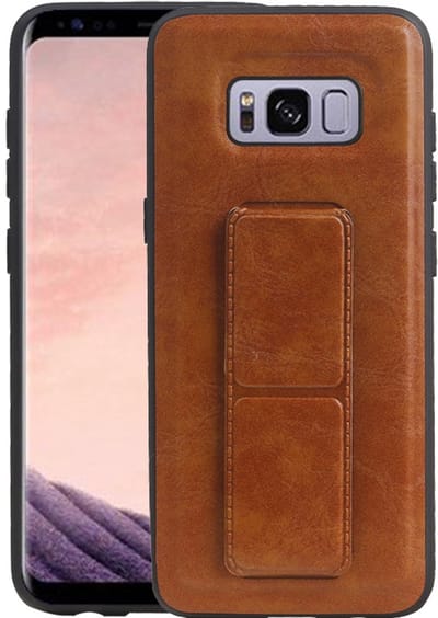 Grip Stand Hardcase Backcover - Telefoonhoesje - Achterkant Hoesje - Geschikt voor Samsung Galaxy S8 - Bruin