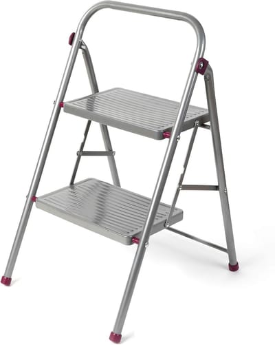 Opvouwbare Huishoudtrap - Stevige trap - Klusjes Binnenshuis - Antislipvoetjes - 80 cm - Grijs