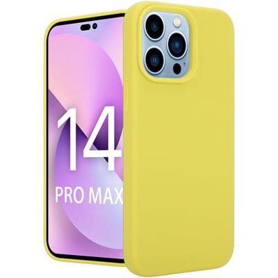 Coverzs telefoonhoesje geschikt voor iPhone 14 Pro Max hoesje - Luxe Liquid Silicone case - optimale bescherming - siliconen hoesje - geel