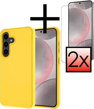 Hoesje - Met 2x Screenprotector - Geschikt voor Samsung Galaxy S24 - Sterk & Shockproof - Back Cover - Siliconen Case - Telefoon Hoes - Geel