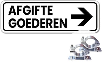 Bord afgifte goederen pijl rechts - Weerbestendig Aluminium - 40x15 cm - Bevestiging: Met paalbeugels Ø48mm