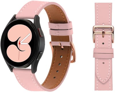 Stravo Premium Slank Leren Bandje 20mm - Geschikt voor Samsung Galaxy Watch 7 6 5 4 - Classic - Dun Leather Horlogebandje van Echt Leer met Roségouden Gesp voor Garmin Vivoactive 5 3 - Forerunner 245 - Venu SQ 2 - Vivomove - Huawei - Roze