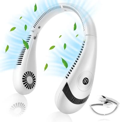 Nekventilator, draagbare ventilator, 5000mAh opvouwbare nekventilator, USB-nekventilator, drie windsnelheden, geschikt voor buitenkeukens, kantoren en kamperen.