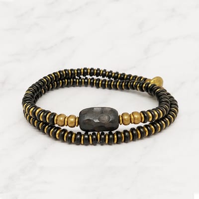 Mei's - Tibetan Vintage Ebony - armband dames - koper goud/zwart - polsmaat 16 cm