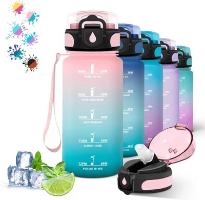 Thijox - Drinkfles 500 ml voor Kinderen met Rietje, Lekvrij en Tijdschema's, Roze-Groen, Ideaal voor School, Camping en Reizen, Gemakkelijk mee te nem