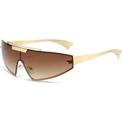 Lunettes de soleil enveloppantes sans monture pièce métallique conjointe technologie future style punk lunettes de soleil de cyclisme pour hommes et femmes beige