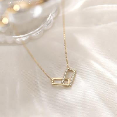 Nieuwe 925 Sterling Zilver Glanzende Rechthoek Dubbele Zirkonia Cirkel CZ Zirkonia Kettingen Hangers Cadeau voor Meisje Choker white
