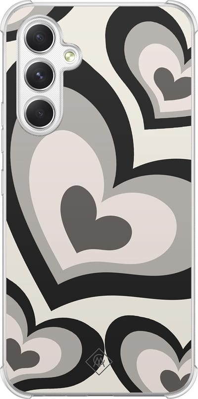 Casimoda® hoesje - Geschikt voor Samsung Galaxy A15 - Hart Swirl Zwart - Shockproof case - Extra sterk - TPU/polycarbonaat - Zwart, Transparant