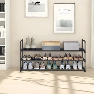 MAZAZU - Schoenenrek - 3 niveaus - Metaal - Zwart - 55x30x116