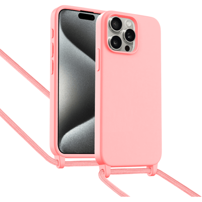 ShieldCase Hoesje met telefoonkoord (roze) geschikt voor iPhone 15 Pro - Telefoonhoesje met koord - Beschermende case - Slanke cover