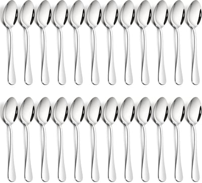 24 Stuks Roestvrijstalen Eetlepels Set, Soeplepels en Tafellepels voor Thuis, Restaurant en Feest, Hoogglans en Eenvoudig Design