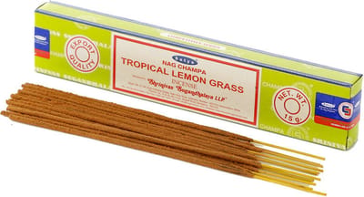 Satya Nag Champa wierrook stokjes tropisch citroengras geur - 15x - Lichaam in balans - Meditatie - staafjes van 21 cm - 30 minuten