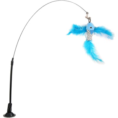 Grappige Kattenveerhengel Interactieve Handheld Kattenveerhengel met Zuignap voor KattenBlauwe Vliegende Vis blue