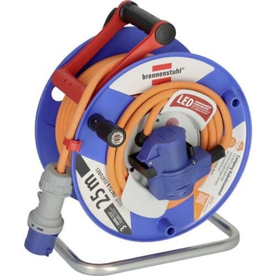 Brennenstuhl Camping kabelhaspel met 25m kabel in oranje met LED-spanningsindicator (CEE 230V kabelhaspel met CEE-hoekstekker inclusief geaarde combistekker, voor permanent gebruik buitenshuis, Made in Germany)