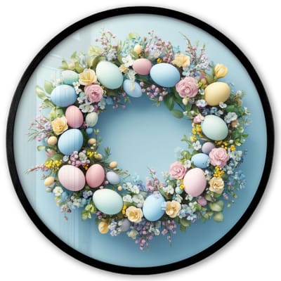 Poster in lijst Rond - Fotolijst 40x40 cm - Posters - Krans - Eieren - Bloemen - Ronde posterlijst zwart - Decoratie - Wanddecoratie woonkamer - Muurdecoratie slaapkamer