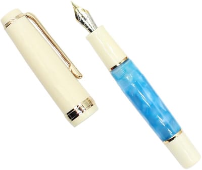 Dailygoods - Gullor Mini Vulpen Gouden Trim, Acryl Pocket Pen, Lichtblauw, Gebogen penpunt