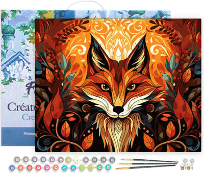 Figured'Art Schilderen op Nummer Volwassenen met lijst Vos Art Deco- Handwerk acrylverf Kit DIY Compleet - 40x50cm Canvas al ingelijst
