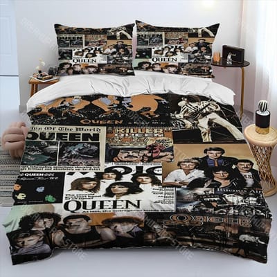 Freddie Mercury Queen-Rockband Dekbedovertrek Beddengoedset, Dekbedovertrek Bedset Quiltovertrek Kussensloop, King Queen Size Beddengoedset AU Double 180x210cm